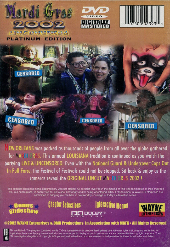 DVD - Mardi Gras 2002 Uncensored - Platinum Edition back cover